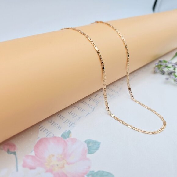 Rose Gold Chain Necklace with Polished Flat Links - 45+5cm Adjustable, XPNL0046 - Picture 2 of 12